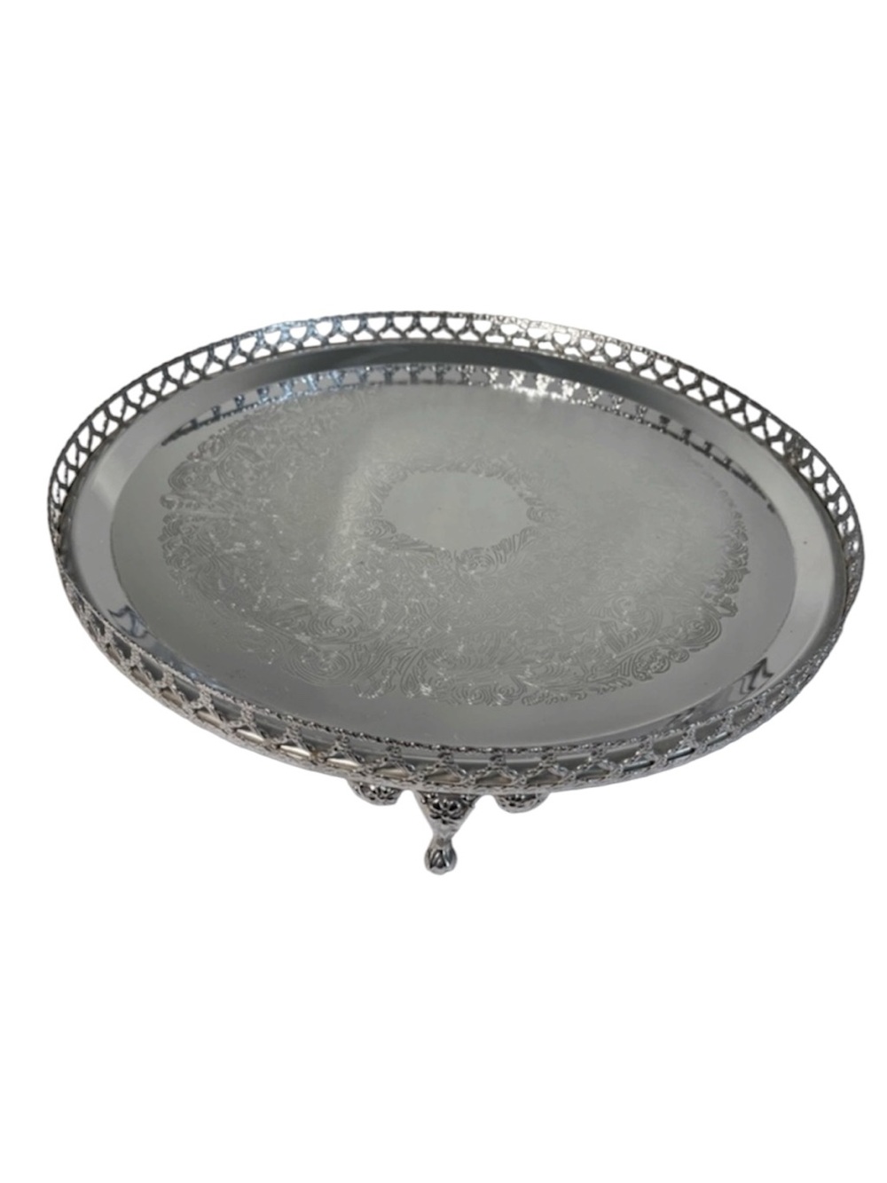 13.5” Large Decorative Mirror Serving Tray Silver Round Serving